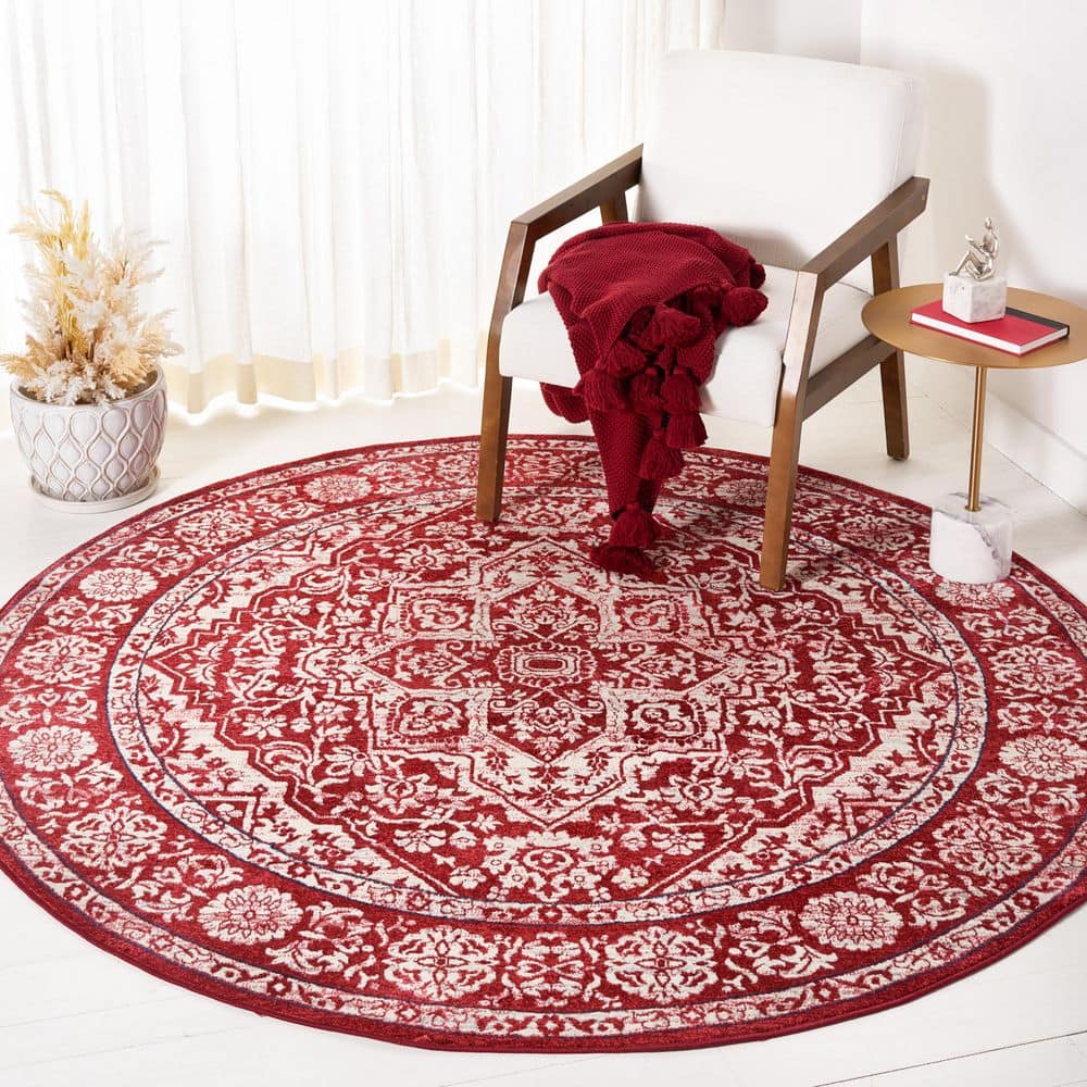 Brentwood 7 ft. x 7 ft. Round Red/Ivory Distressed Border Medallion Area Rug price history on PriceWatchPro