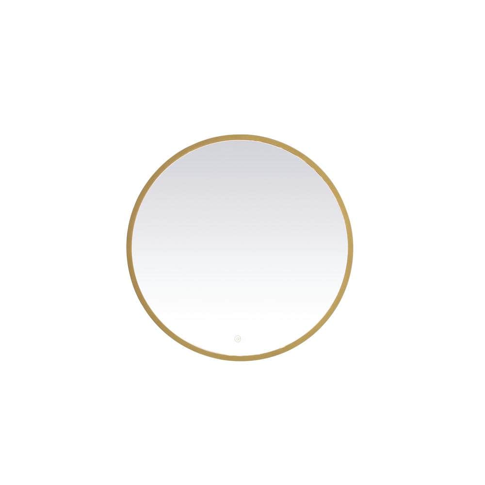 Timeless Home 28 in. W x 28 in. H Aluminum Brass LED Mirror