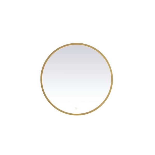 Unbranded Timeless Home 28 in. W x 28 in. H Aluminum Brass LED Mirror