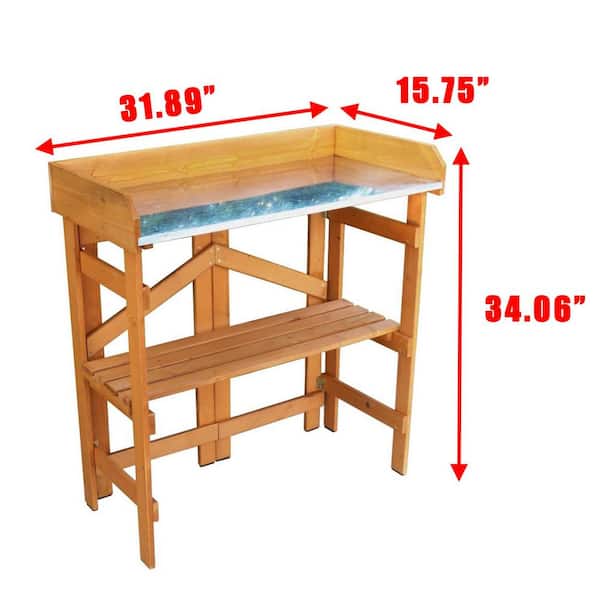 Unbranded - 31.89 in. W x 34.06 in. H Garden Folding Utility Table and Potting Bench, Natural Stained