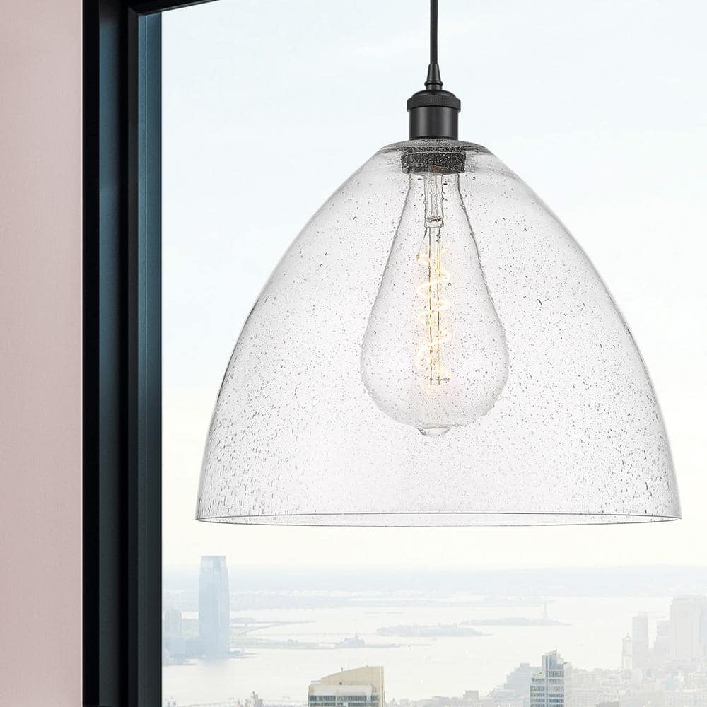 Matte Black Glass 16" Cord Hung Pendant Light
