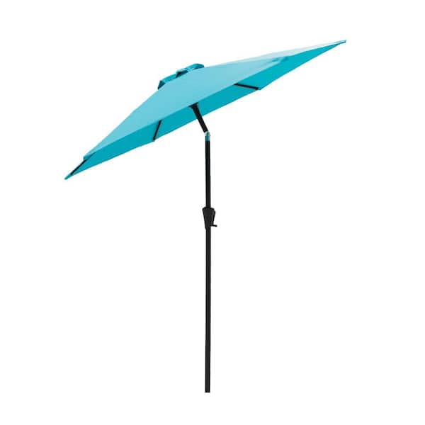 FLAME&SHADE 7-1/2 ft. Steel Market Tilt Patio Umbrella for Outdoor in Aqua Blue Solution Dyed Polyester
