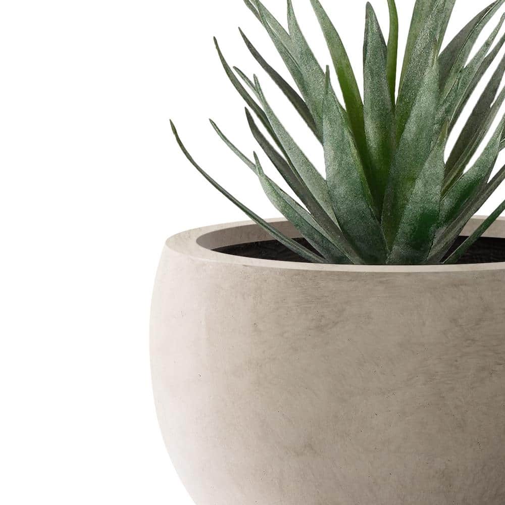 Weathered Gray Round Concrete Planter with Drainage Hole