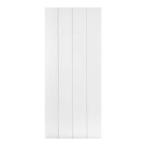 Modern Vertical Line Pattern 24 in. x 80 in. MDF Panel White Painted Sliding Barn Door with Hardware Kit