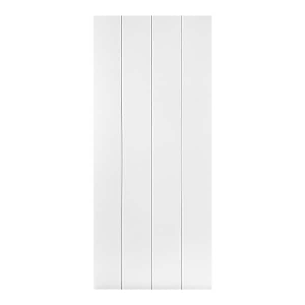 AIOPOP HOME Modern Vertical Line Pattern 30 in. x 80 in. MDF Panel White Painted Sliding Barn Door with Hardware Kit