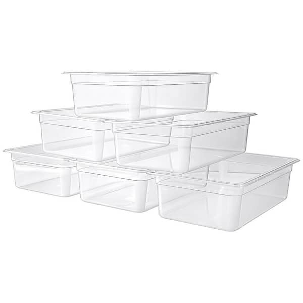 6-Pack Polycarbonate Food Pans, 19.65 qt. Clear Polycarbonate 6 in. Deep, Food Storage Containers, Dishwasher Compatible