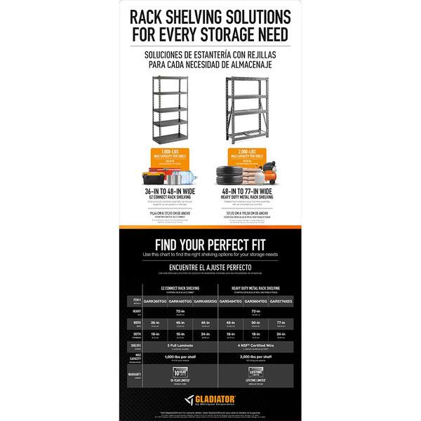 48 Wide EZ Connect Rack with Five 24 Deep Shelves – Gladiator