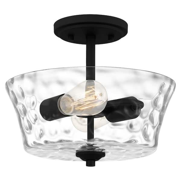 Quoizel Acacia 11.75 in. 2-Light Matte Black Semi-Flush Mount with Clear Water Glass