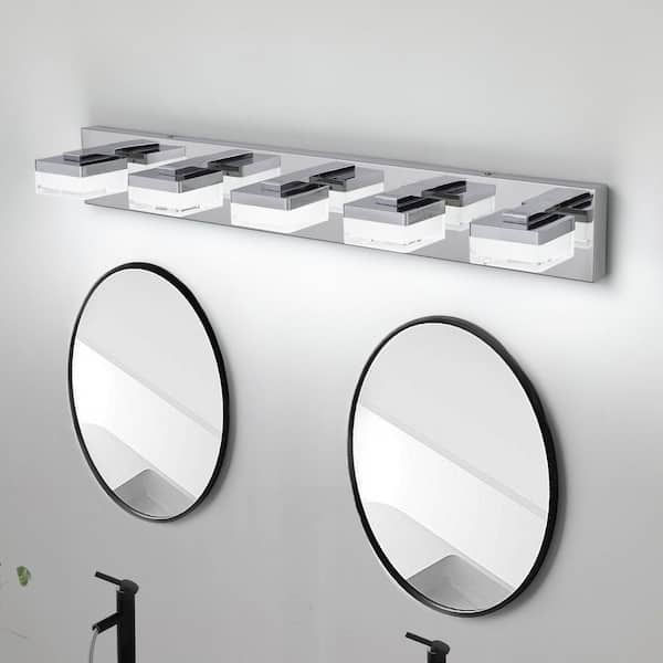 31.5 in. 5 Lights Chrome LED Vanity Light, 30 W. Energy Saving Acrylic Shade Mirror Light for Bathroom