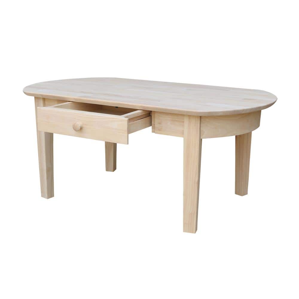 43.7" Natural Wood Oval Coffee Table with Storage