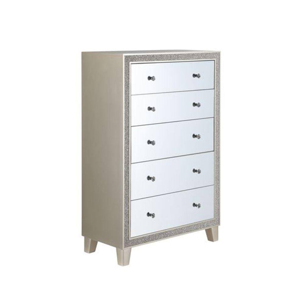 Benjara 17 in. Silver 5Drawer Wooden Chest of Drawers BM273233 The