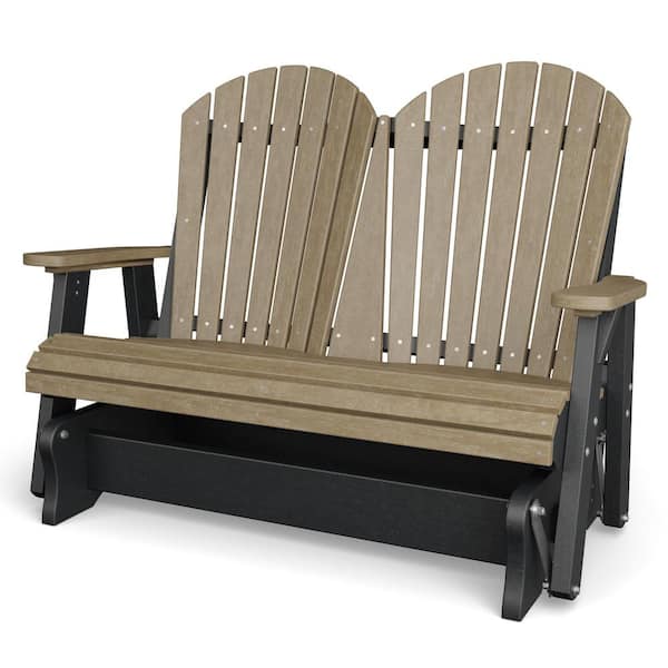 WILDRIDGE Heritage 2-Person Weathered Wood and Black Plastic Outdoor Double Glider
