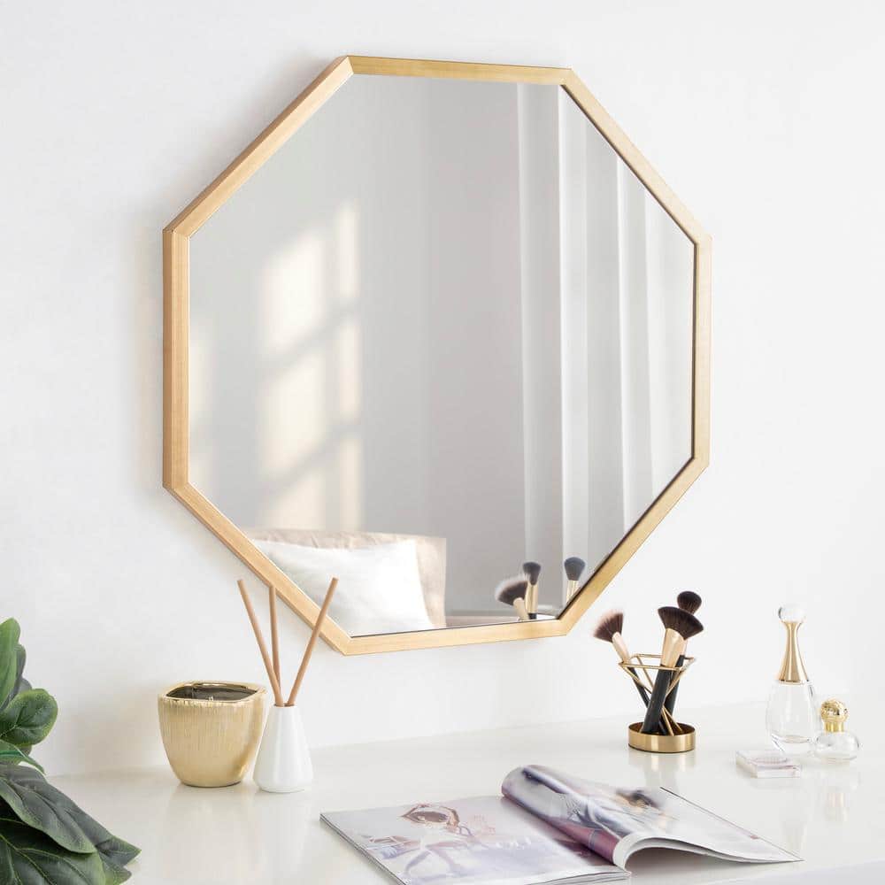 Gold Octagon Geometric Framed Wall Mirror, 28 x 28