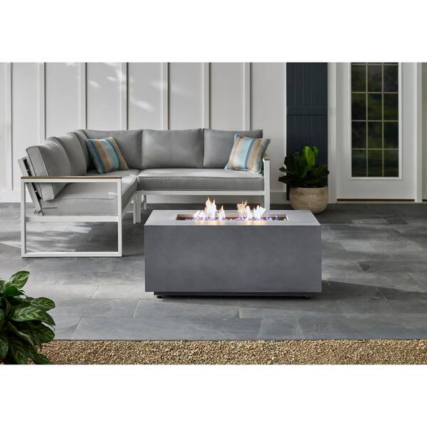 Hampton Bay 42 in. x 20 in. Rectangular Steel Fire Pit Concrete with ...