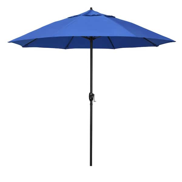 California Umbrella 9 ft. Bronze Aluminum Market Patio Umbrella with Fiberglass Ribs and Auto Tilt in Royal Blue Olefin