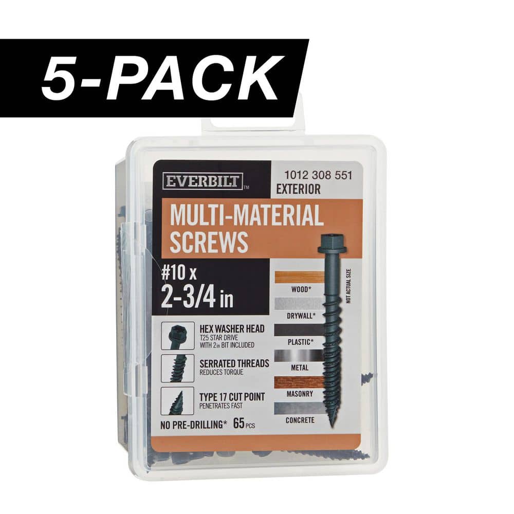 5-Pack #10 x 2-3/4 in. Black 6-Lobe Drive Exterior Washer Hex Head Multi-Material Screw (5 lbs. / 325-Piece ) price history on PriceWatchPro