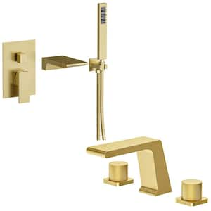 Single Handles 2-Spray Tub and Shower Faucet with 8 in. Basin Faucet Set 1.8 GPM in Brushed Gold Valve Included (2 Pack)