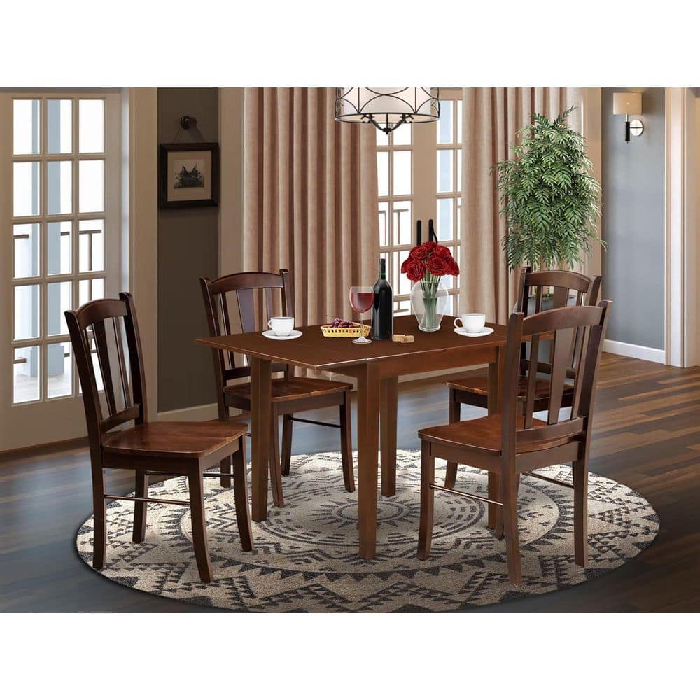 5-Piece Mahogany Finish Solid Wood Top-Rectangular Dining Room Set with Dropleaf-Seats-4