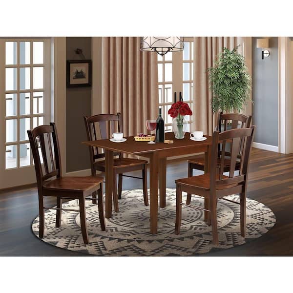 5-Piece Mahogany Finish Solid Wood Top-Rectangular Dining Room Set with Dropleaf-Seats-4