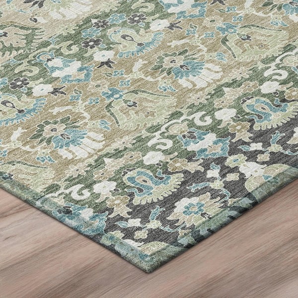 Chantille Machine Washable Indoor/Outdoor Abstract ACN2993 Basil 8 ft. x 8 ft. Round Rug