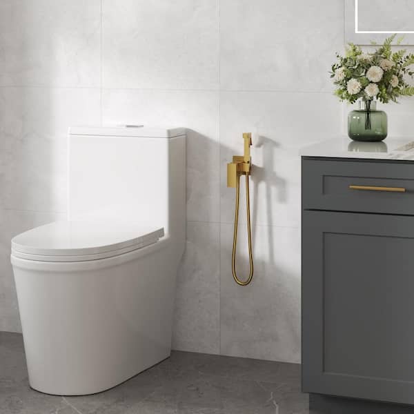 Modern 1 Handle Wall Mount Brass Bidet Faucet-Adjustable Hot & Cold Water in Brushed Gold