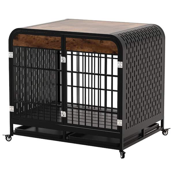 maocao hoom 42 in. Heavy Duty Dog Crate Furniture Wooden Table Pet Cage Kennel House Indoorwith Removable Trays and Lockable Wheels CXY P201008 The Home Depot