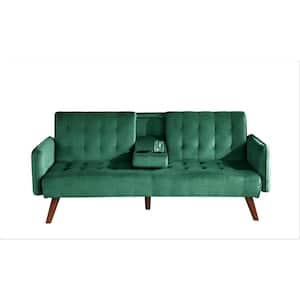 72 in. Green Fabric 2-Seater Twin Sleeper Convertible Sofa Bed with Tapered Legs