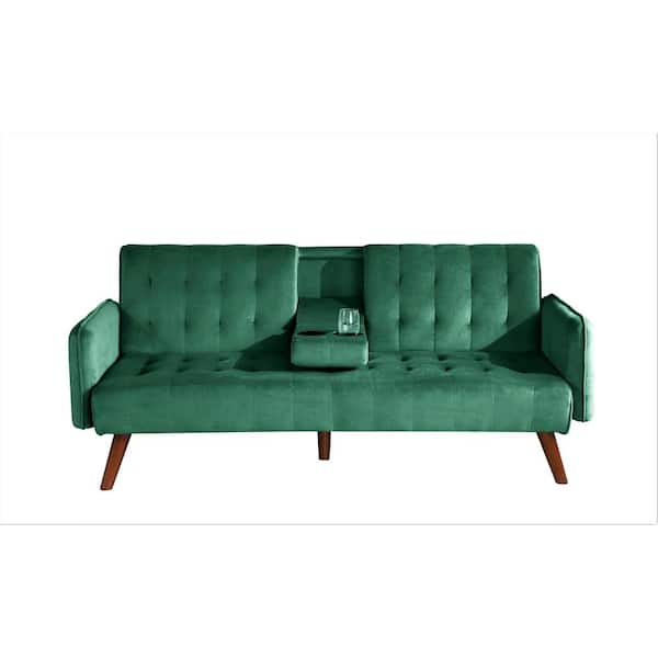 US Pride Furniture 72 in. Green Fabric 2-Seater Twin Sleeper Convertible Sofa Bed with Tapered Legs