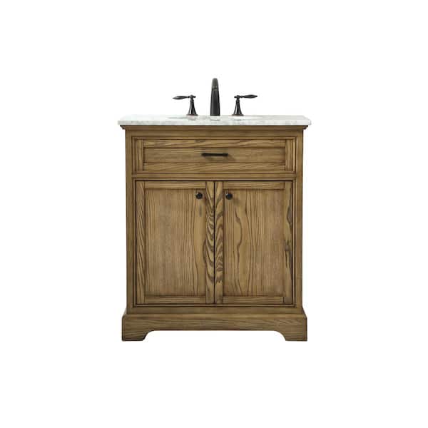 Unbranded Simply Living 30 in. W x 21.5 in. D x 35 in. H Bath Vanity in Driftwood with Carrara White Marble Top