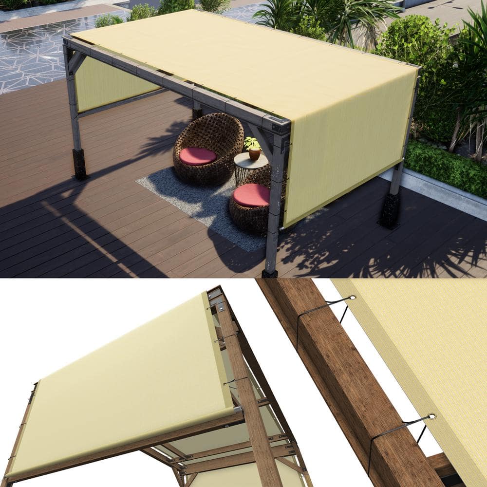 Beige 10' x 20' HDPE Pergola Shade Canopy with Stainless Steel Rods