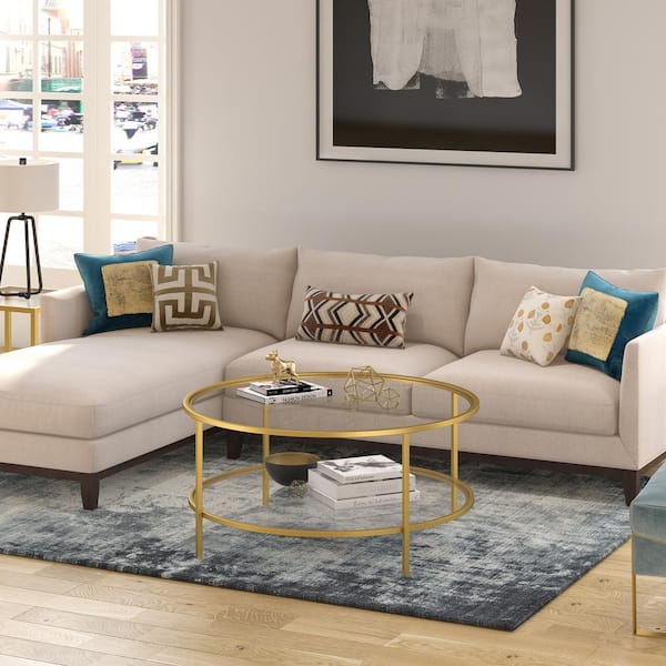 Meyer&Cross Sivil 36 in. Brass Round Glass Top Coffee Table Meyer&Cross Sivil 36 in. Brass Round Glass Top Coffee Table