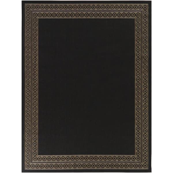 Black 6 ft. x 9 ft. Diamond Border Indoor/Outdoor Area Rug