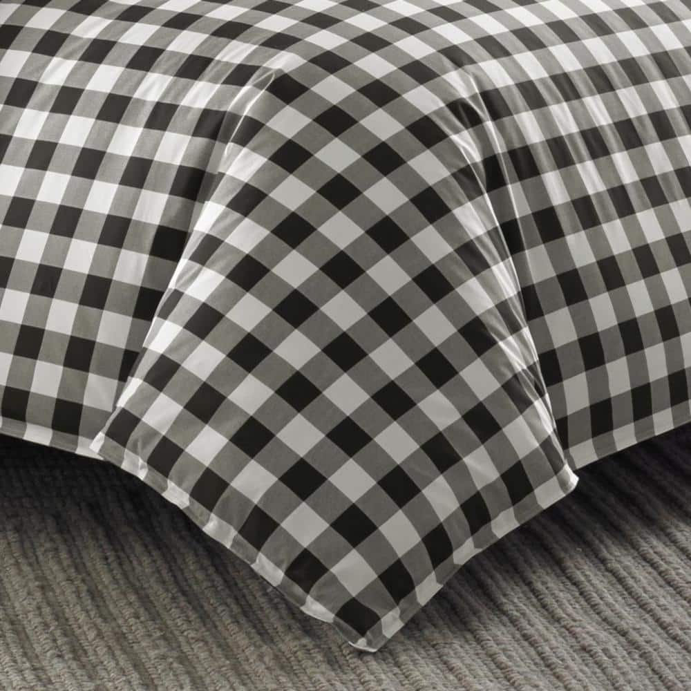 Twin Black and White Cotton Plaid Duvet Cover Set
