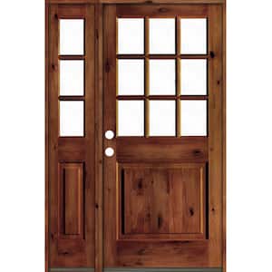 50 in. x 80 in. Knotty Alder Right-Hand/Inswing Clear Glass Red Chestnut Stain Wood Prehung Front Door w/Left Sidelite