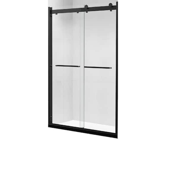 60 in. W x 74 in. H Sliding Tub Door in Matte Black Finish 5/16 in. Tempered Tinted Glass Bypass Shower Sliding Door
