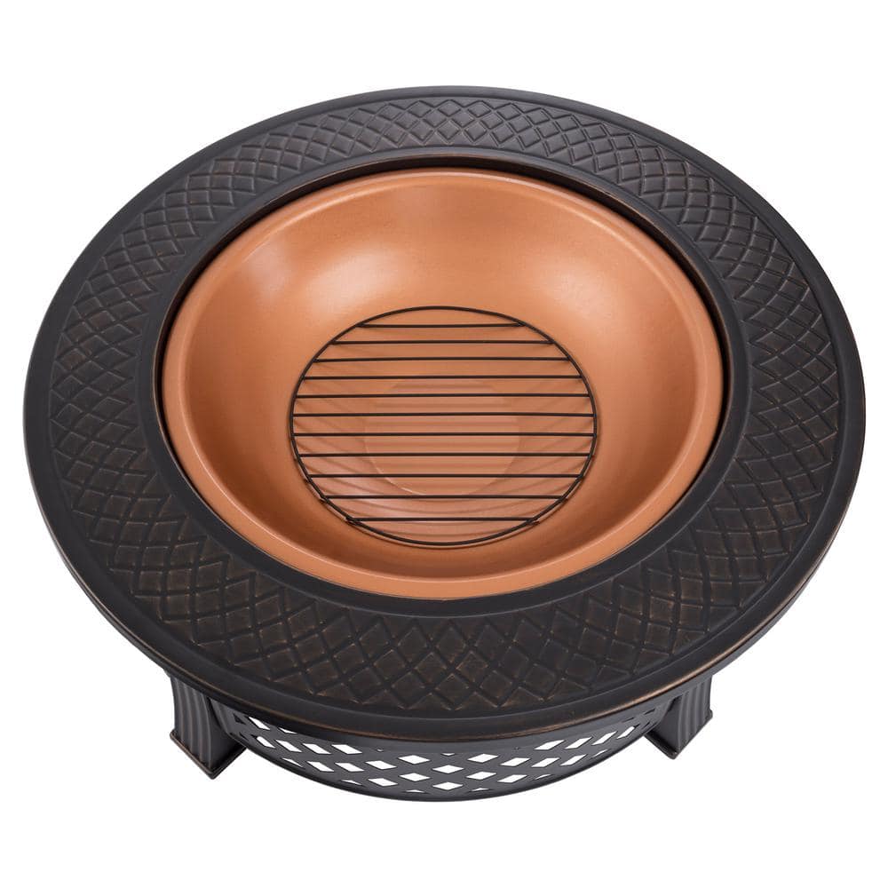32" Black Powder Coated Steel Round Fire Pit Table