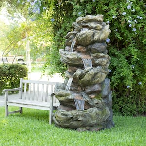 81 in. Tall Outdoor 6-Tier Ancient Willow Water Floor Fountain with LED Lights