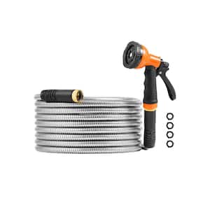 0.62 in. x 25 ft. Metal Garden Hose, Stainless Steel Water Hose with 10-Function Nozzle, Flexible Design, Lightweight