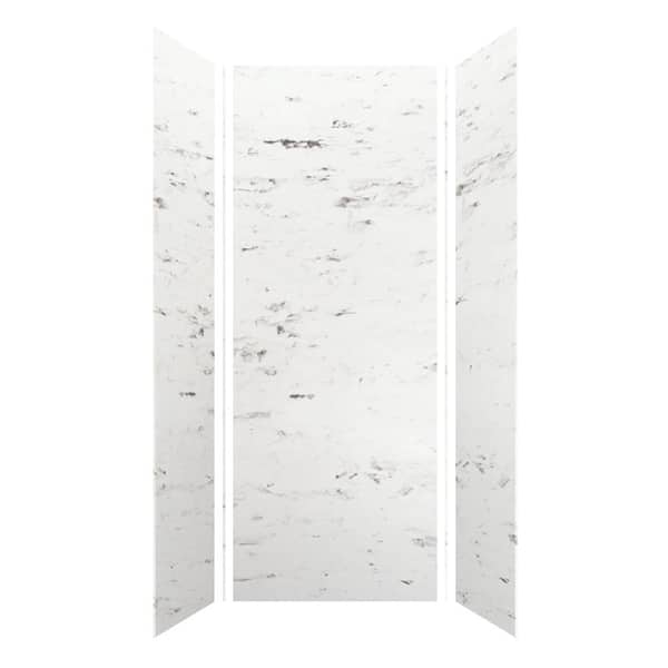 Transolid Saramar 36 in. W x 96 in. H x 36 in. D 3-Piece Glue to Wall Alcove Shower Wall Kit in. White Venito Velvet