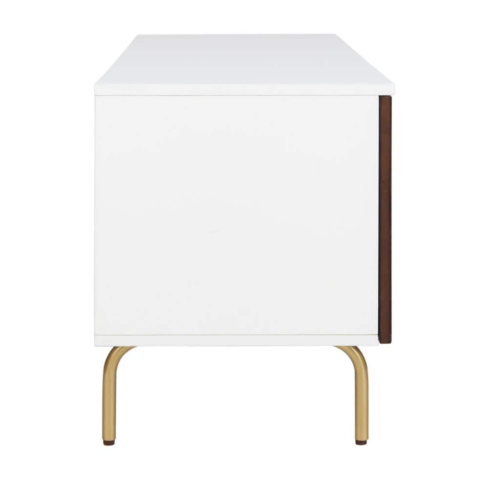 Genevieve 54" White and Walnut TV Stand with Gold Legs