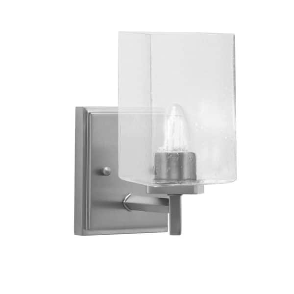 Unbranded Bridgewater 4.5 in. 1 Light Graphite Wall Sconce with 4 in. Square Clear Bubble Glass Shade, No Bulb Included