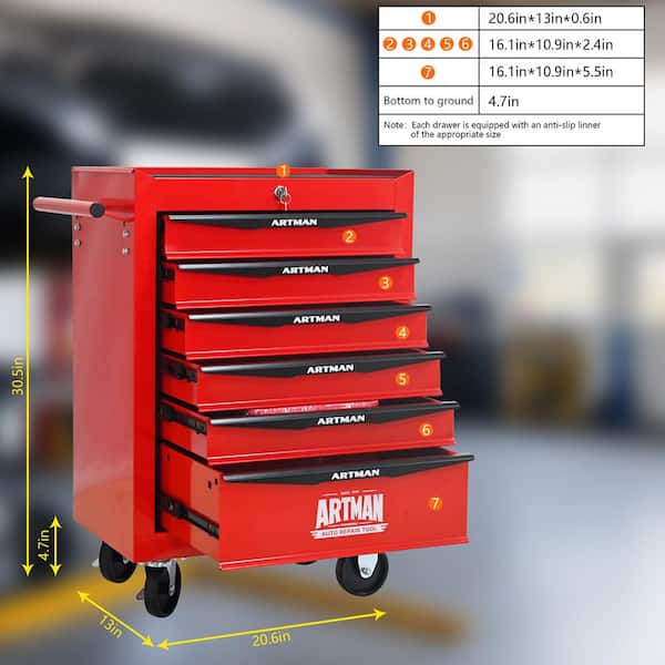 13 in. W 6-Drawer Rolling Metal Black and Red Tool Carts with Ball Bearing Drawer Slides and Steel Tool Storage Box