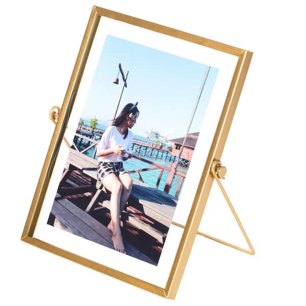 Light Gold Pewter with Ornate Panel - Vertical + Horizontal Real Glass 5x7 Frame for 4x6 Photo with White Mat Golden State Art GSA-M-GC082-81690-B-57-01-S-SF0246 Table-Top Easel Stand 