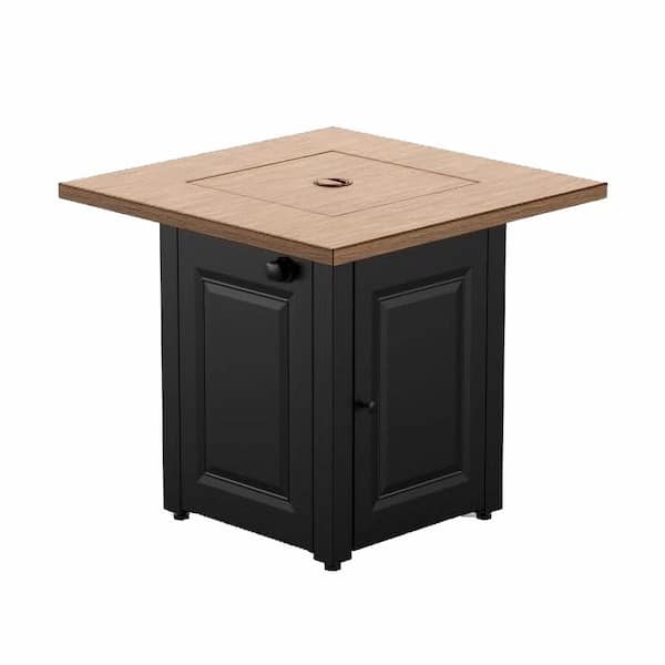 Unbranded 28 in. Metal 50,000 BTU Propane Gas Fire Pit Table in Black with Lid, Lava Stone, ETL Certification