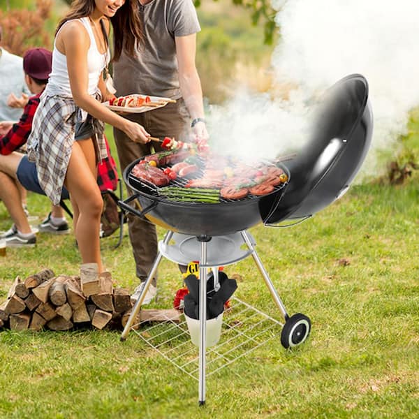 Weber Compact Kettle Charcoal Grill Barbecue, 57cm, BBQ Grill with Lid  Cover, Stand & Wheels