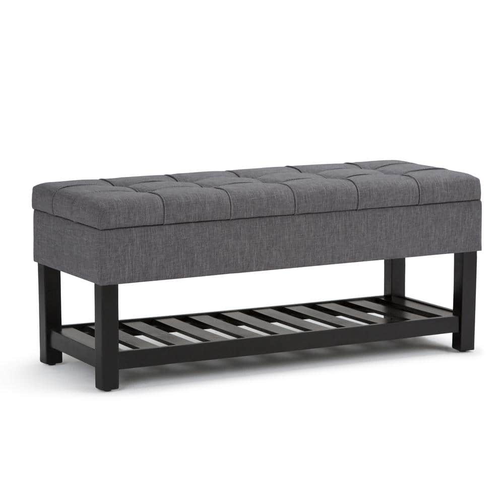 Slate Gray Tufted Wood Rectangular Ottoman Bench with Storage