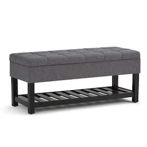 Saxon 43 in. Wide Transitional Rectangle Storage Ottoman Bench in Slate Grey Linen Look Fabric