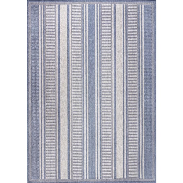 Haynes Modern Double Stripe Blue/Light Gray 8 ft. x 10 ft. Indoor/Outdoor Area Rug