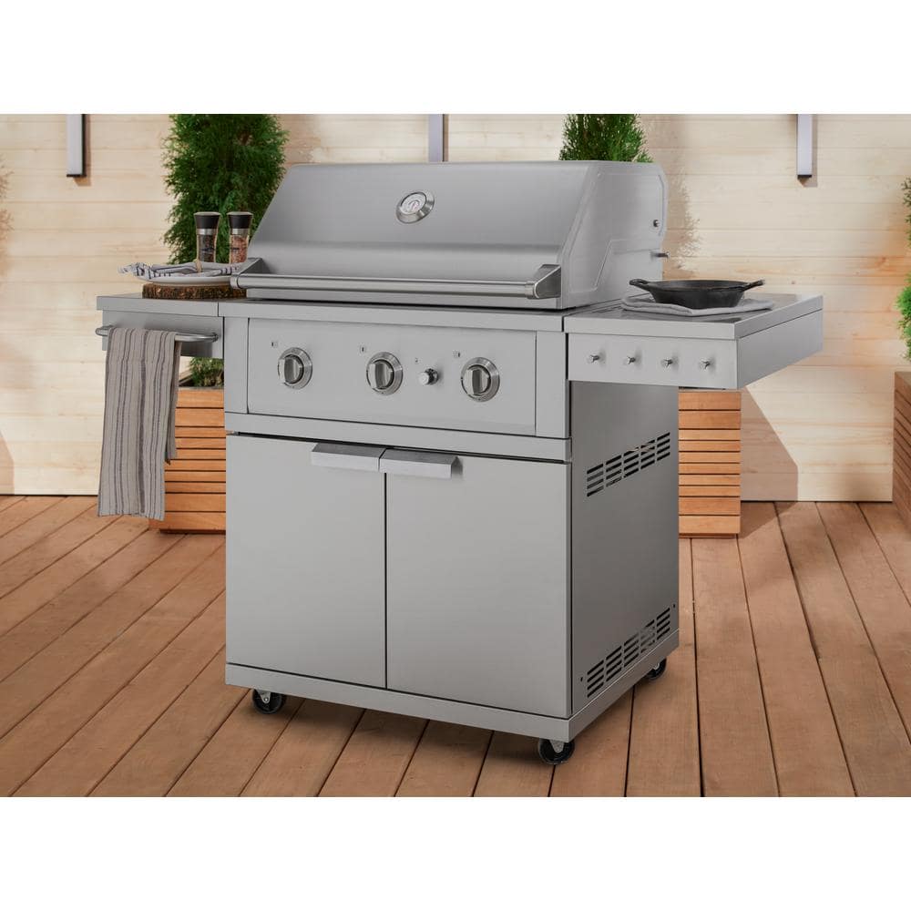 33-Inch Stainless Steel Natural Gas Grill Cart with Side Burner