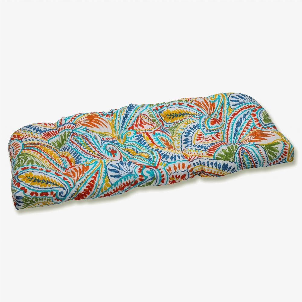 Pillow Perfect Paisley Rectangular Outdoor Bench Cushion in Blue/Multi ...